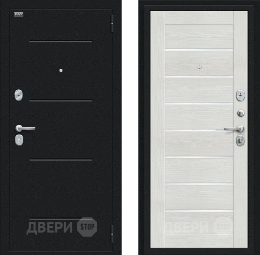 Входная металлическая Дверь Bravo Техно Букле черное/Bianco Veralinga в Солнечногорске