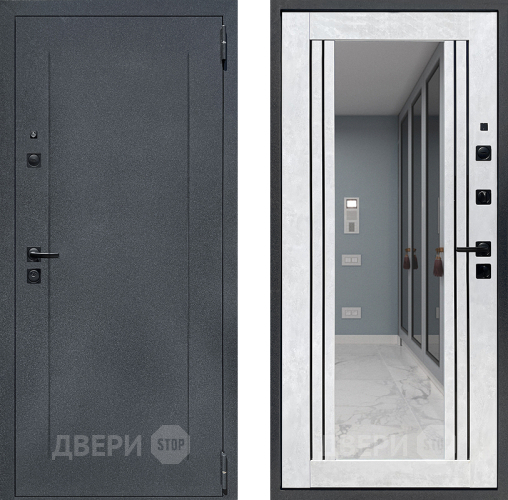 Входная металлическая Дверь Престиж Лофт с зеркалом Бетон снежный в Солнечногорске