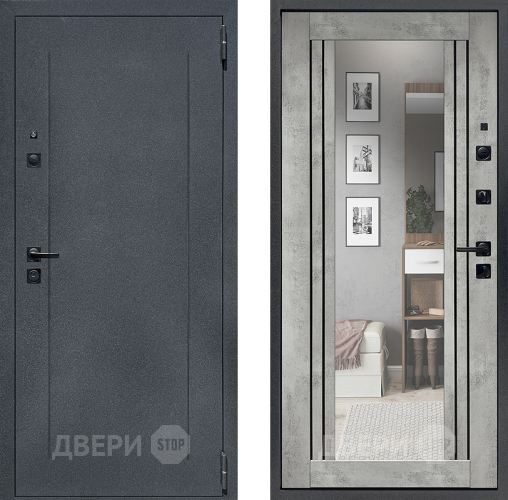 Входная металлическая Дверь Престиж Лофт с зеркалом Бетон светлый в Солнечногорске