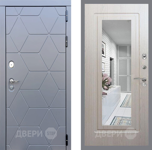 Входная металлическая Дверь Стоп КОСМО Зеркало ФЛ-120 Беленый дуб в Солнечногорске