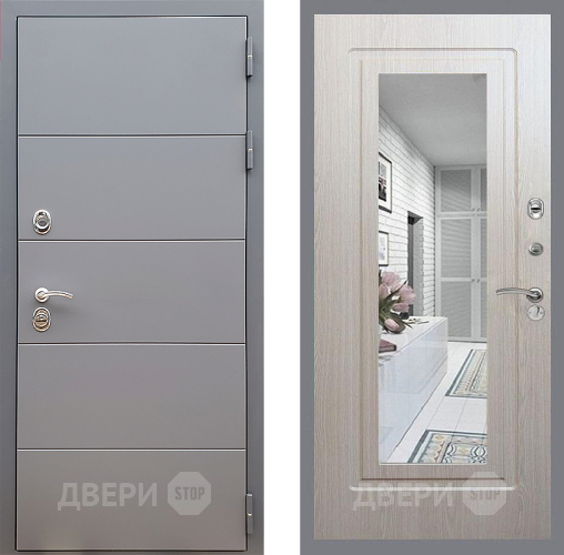 Входная металлическая Дверь Стоп АРТ ГРАФИТ Зеркало ФЛ-120 Беленый дуб в Солнечногорске