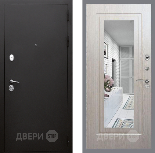 Входная металлическая Дверь Стоп КЛАССИК Шагрень Зеркало ФЛ-120 Беленый дуб в Солнечногорске