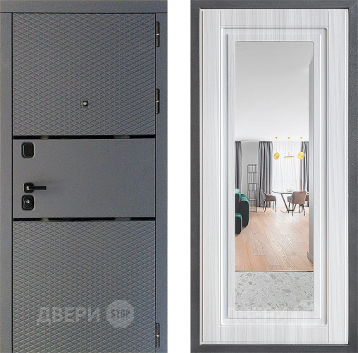 Входная металлическая Дверь Дверной континент Диамант Дизайн ФЛЗ Зеркало Сандал белый в Солнечногорске