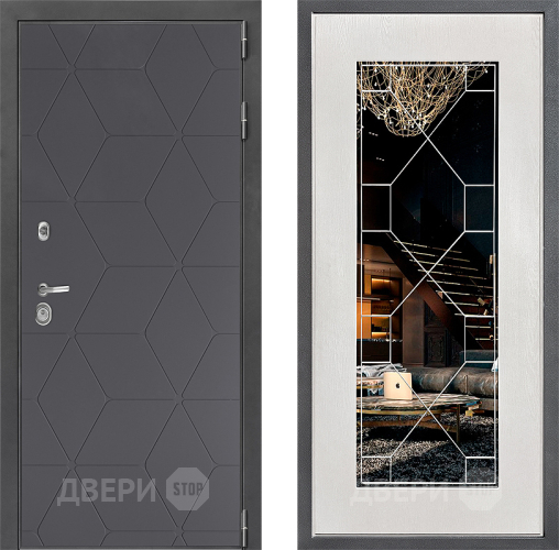 Входная металлическая Дверь Дверной континент ДК-3/744 ФЛ-Тиффани Зеркало Белое дерево в Солнечногорске
