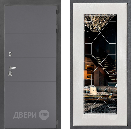 Входная металлическая Дверь Дверной континент ДК-3/649 ФЛ-Тиффани Зеркало Белое дерево в Солнечногорске