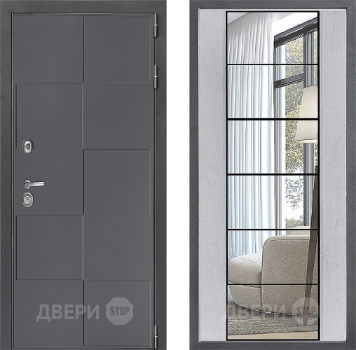 Входная металлическая Дверь Дверной континент ДК-3/606 ФЛЗ-2 Зеркало Бетон светлый в Солнечногорске