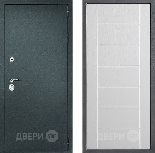 Входная металлическая Дверь Дверной континент Рубикон Серебро Дизайн ФЛ-Лайн Белое дерево в Солнечногорске
