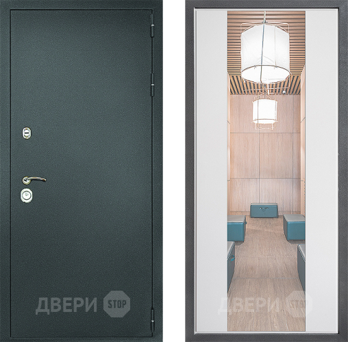 Входная металлическая Дверь Дверной континент Рубикон Серебро Дизайн ФЛЗ-1 Зеркало Белый софт в Солнечногорске