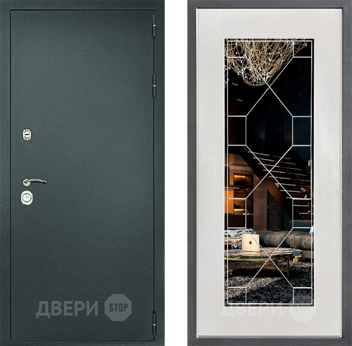 Дверь Дверной континент Рубикон Серебро Дизайн ФЛ-Тиффани Зеркало Белое дерево в Солнечногорске