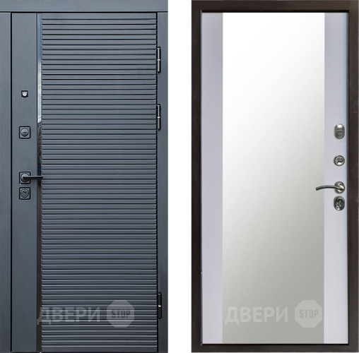Входная металлическая Дверь Престиж Черная Линия Зеркало Белый софт в Солнечногорске