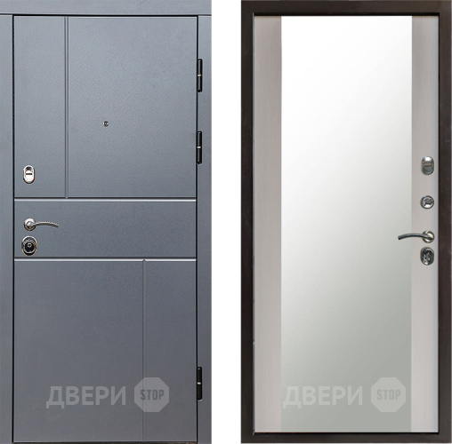 Входная металлическая Дверь Престиж Горизонт Грэй Зеркало Лиственница белая в Солнечногорске