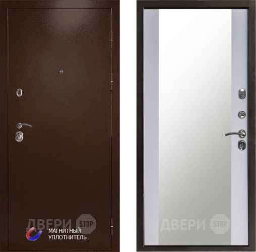 Входная металлическая Дверь Престиж Медь Зеркало Белый софт в Солнечногорске