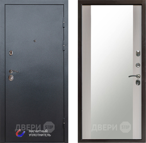Входная металлическая Дверь Престиж Графит Зеркало Лиственница белая в Солнечногорске