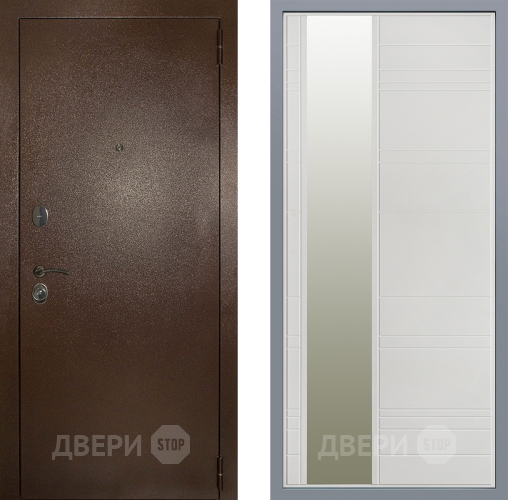 Дверь Заводские двери Эталон 3к антик медь Зеркало Лира Белый софт в Солнечногорске