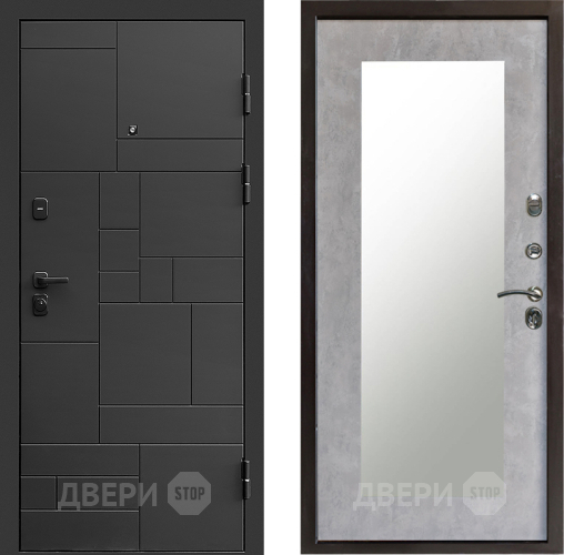Входная металлическая Дверь Престиж Kvadro Зеркло Пастораль Бетон светлый в Солнечногорске