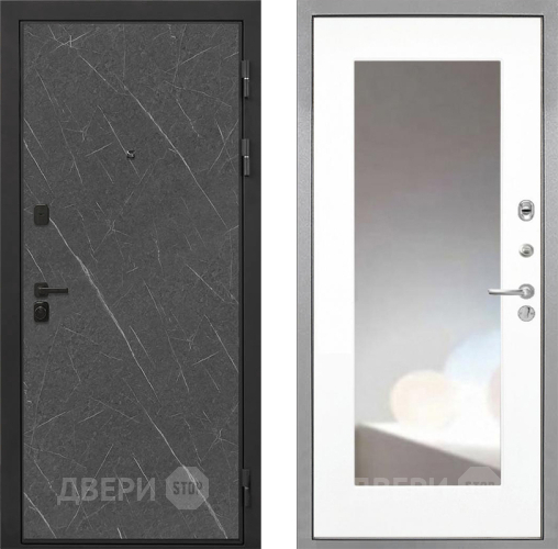 Входная металлическая Дверь Интекрон (INTECRON) Профит Black Гранит Лава Оникс ФЛЗ-120-М Зеркало Белый матовый в Солнечногорске