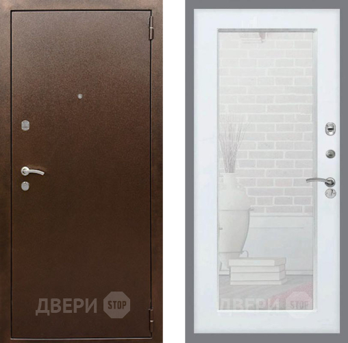 Входная металлическая Дверь Рекс (REX) 1А Медный Антик Зеркало Пастораль Белый ясень в Солнечногорске